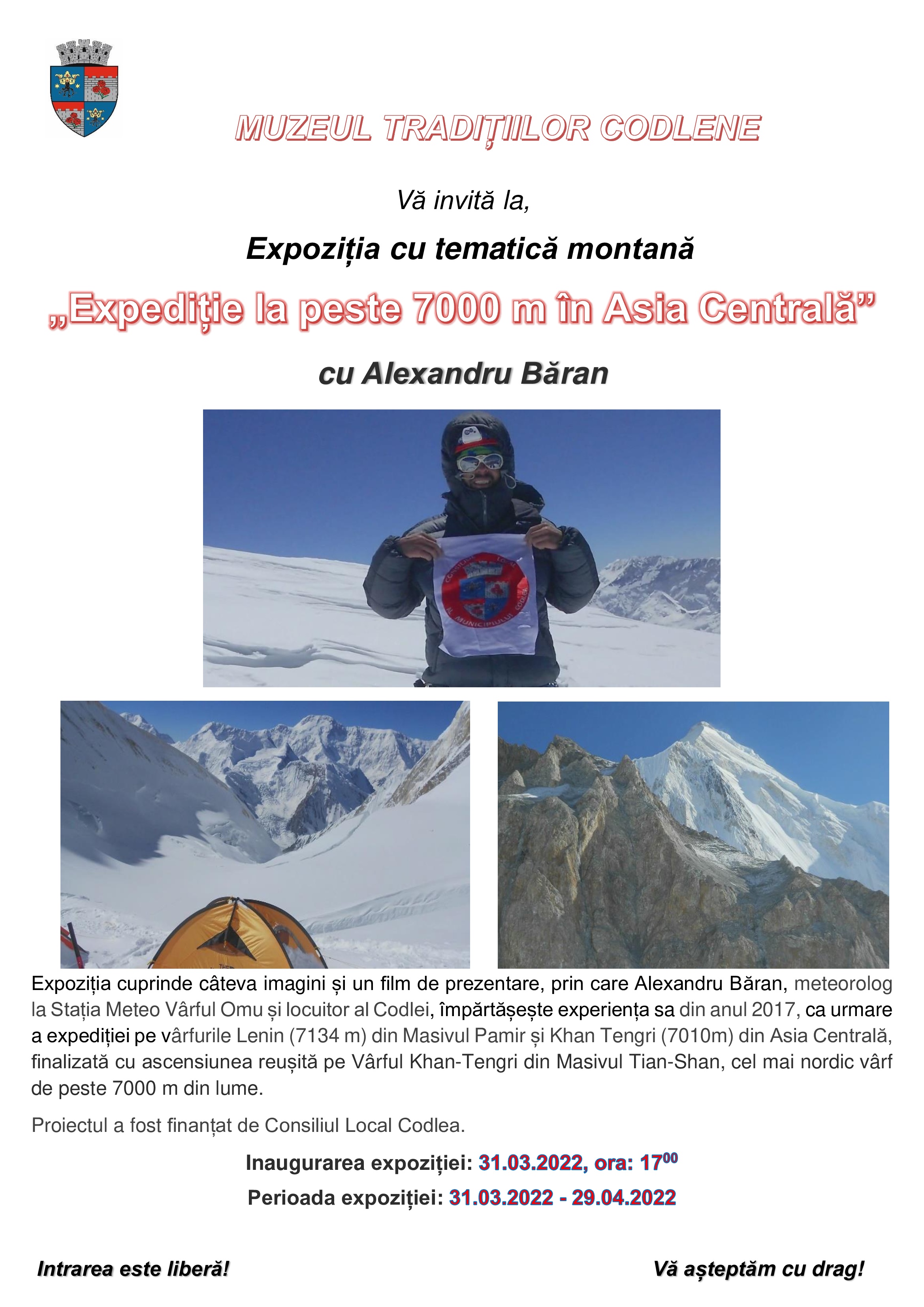 Expoziție cu tematică montană „Expediție la peste 7000 m în Asia Centrală”-cu Alexandru Băran